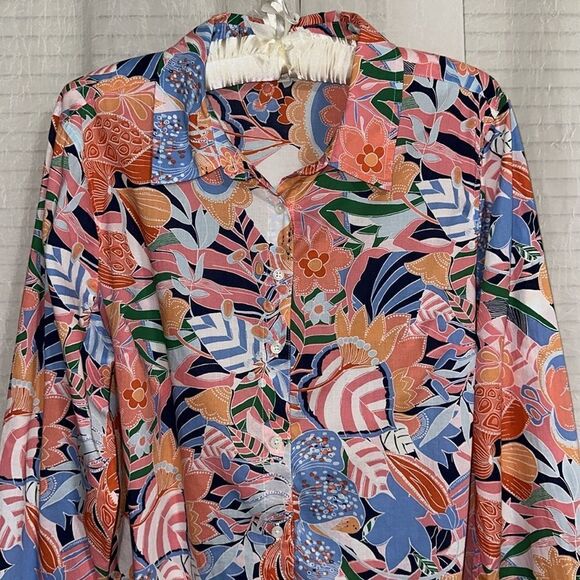 TALBOTS L Marvelous Floral Long Sleeve Modern Classic Cotton Shirt - Picture 6 of 11